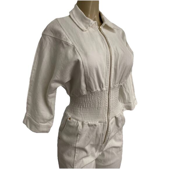Retrofete Ellis Jumpsuit Optic White 3/4 Sleeve Front Zip Cotton Stretch Waist S - Picture 7 of 11